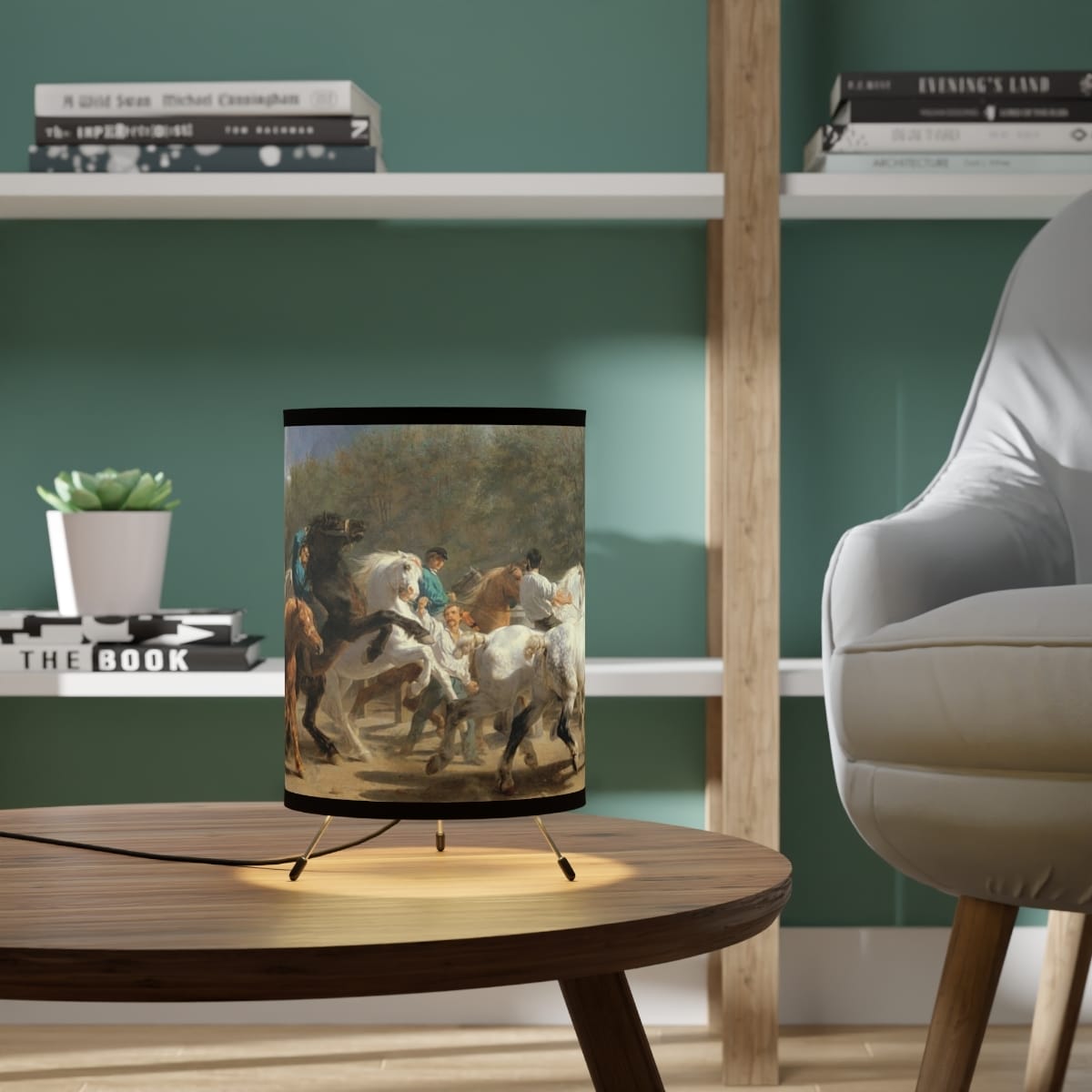 Tripod Lamp With Highres Printed Shade, Artist Rosa Bonheur, Artwork 